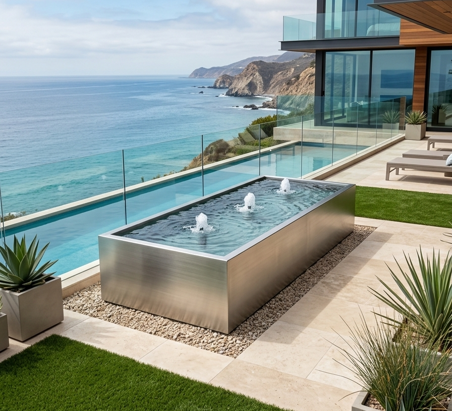 Brushed stainless steel Reflection Pool water feature